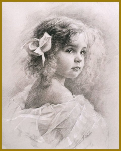 Russian Academic Drawings, Portrait of a Little Girl, by Igor Babailov - DRAWINGS by Igor Babailov, Russian American Academy of Art