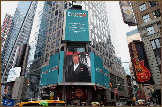 Noble Portrait Artist Igor Babailov - on billboard at Times Square, New York City